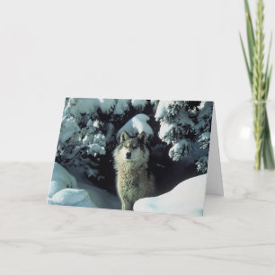 Wolf in snow letterpress thank you card