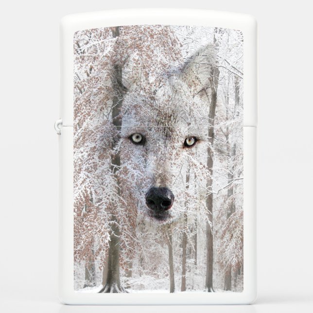 Wolf in snowy woods zippo lighter (Front)