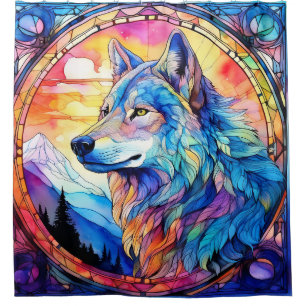 Wolf in Stained Glass  Shower Curtain