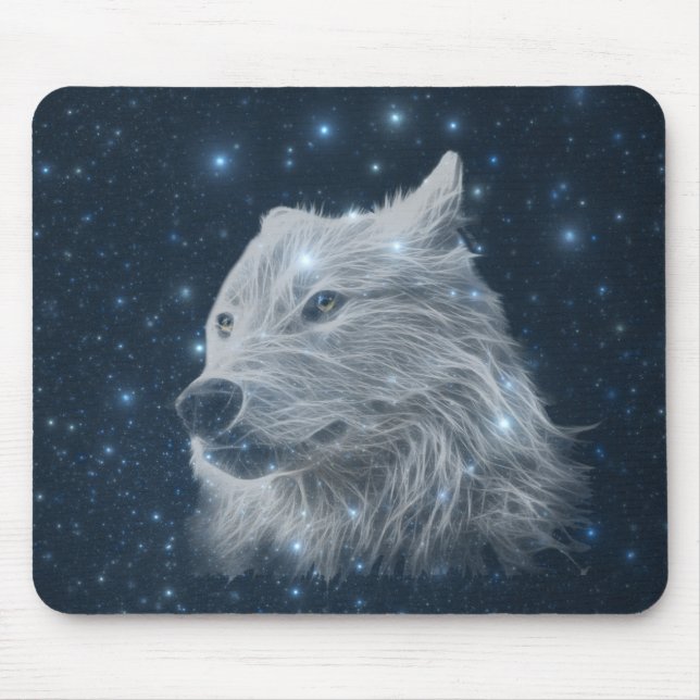 Wolf in starry night sky mouse pad (Front)