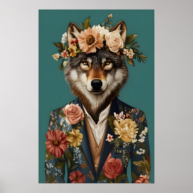 Wolf In Suit Poster, Wolf Portrait, Wolf Oil Poster (Front)