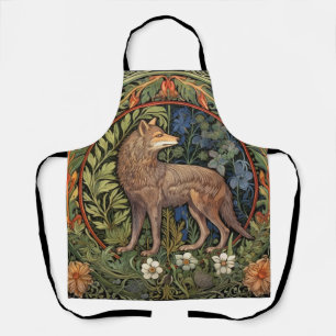 Wolf in the forest art nouveau apron