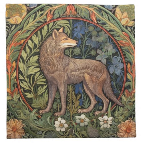 Wolf in the forest art nouveau cloth napkin