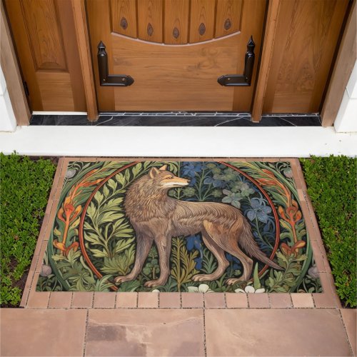 Wolf in the forest art nouveau doormat