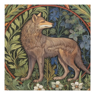 Wolf in the forest art nouveau faux canvas print
