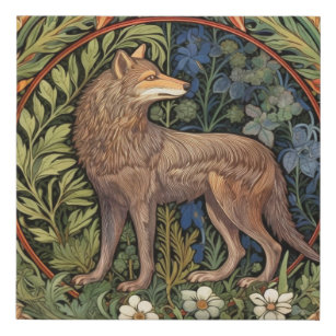 Wolf in the forest art nouveau faux canvas print