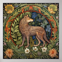 Wolf in the forest art nouveau