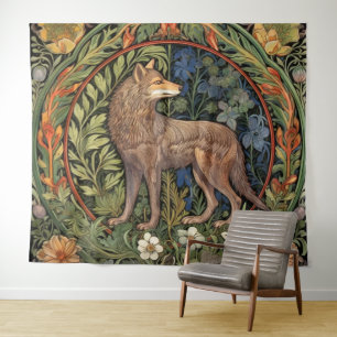Wolf in the forest art nouveau tapestry