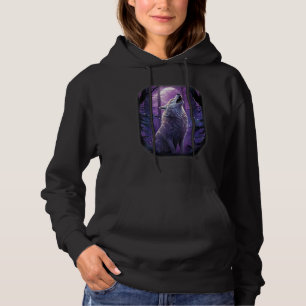 Wolf in the forest howling at the Moon Fantasy Art Hoodie