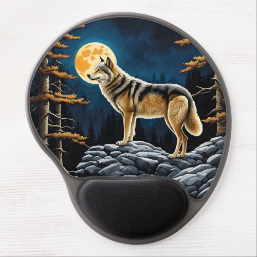 Wolf in the Forest with Yellow Moon Gel Mouse Pad