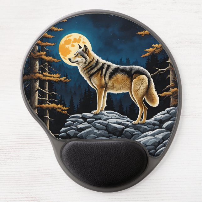Wolf in the Forest with Yellow Moon Gel Mouse Pad (Front)
