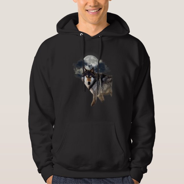 Wolf In The Full Moon Wolf and Nature Lovers Wolf Hoodie (Front)