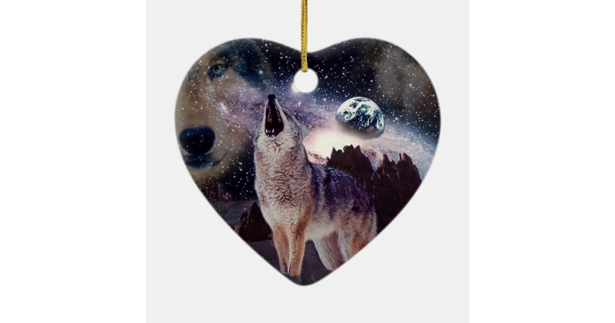 Wolf In The Moon Howling At The Earth Ceramic Ornament Zazzle Com