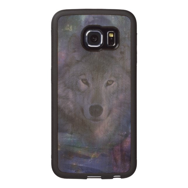 Wolf in the Moonlight Carved Wood Samsung Galaxy S6 Edge Case (Back)