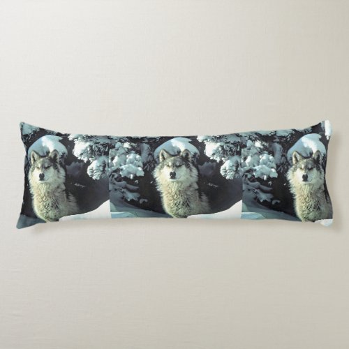Wolf In The Snow Body Pillow