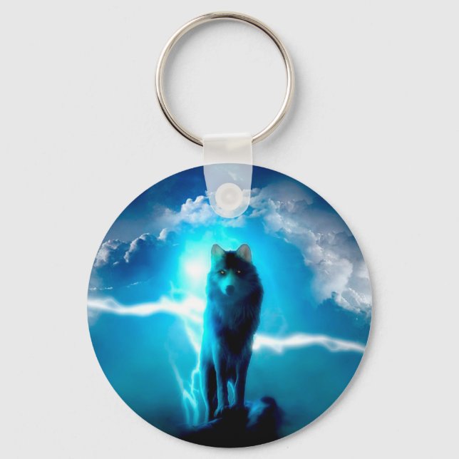 Wolf in the thunderstorm keychain (Front)