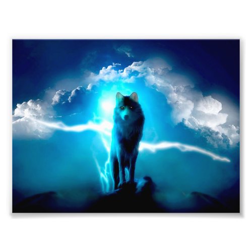 Wolf in the thunderstorm photo print
