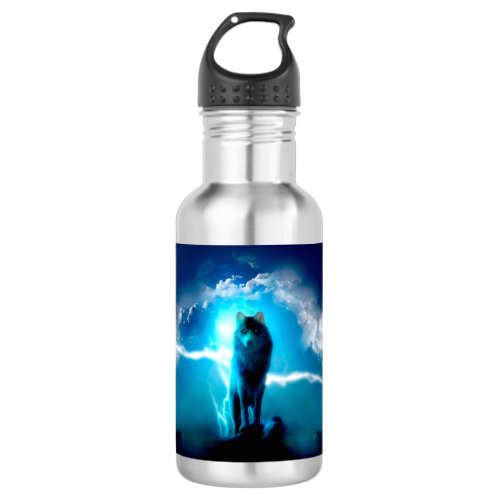 Wolf in the thunderstorm stainless steel water bottle