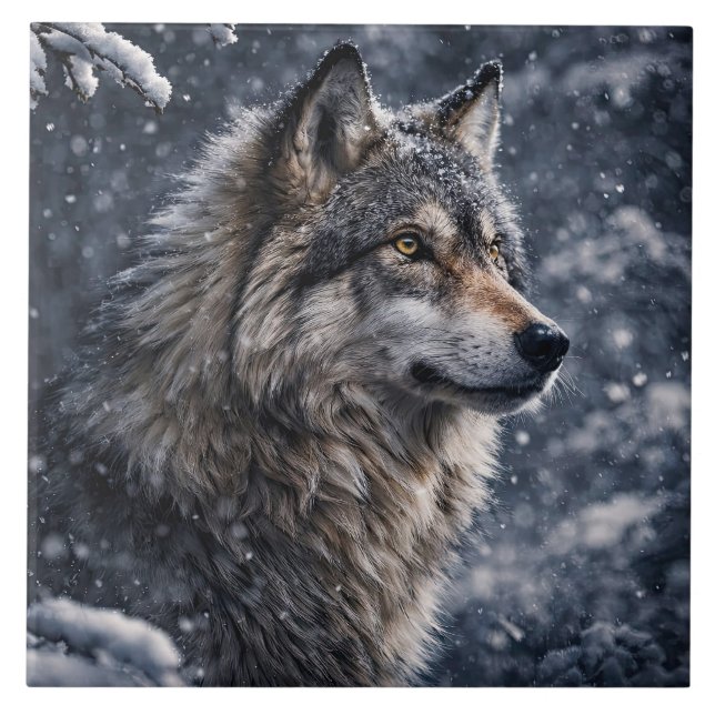 Wolf in the Wilderness Winter Snow Ceramic Tile (Front)