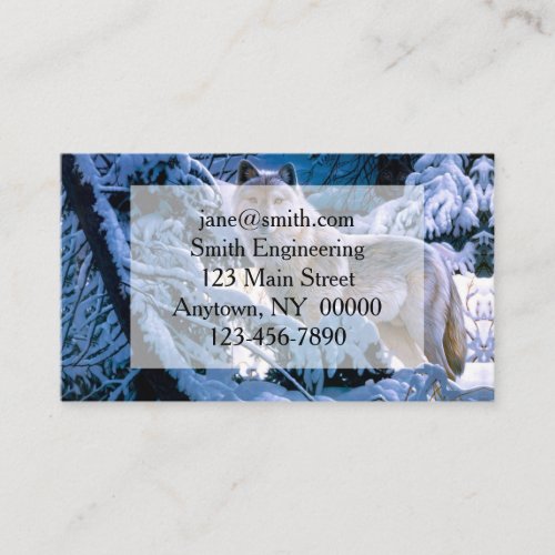 Wolf in the winter forest painting business card