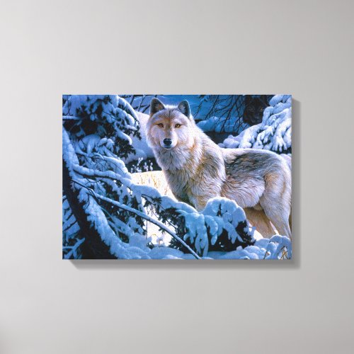 Wolf in the winter forest painting canvas print