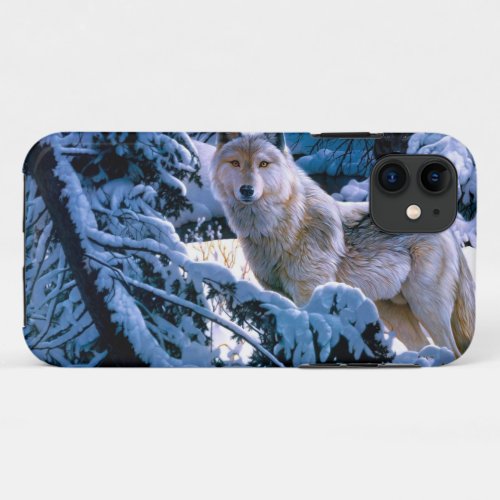 Wolf in the winter forest painting iPhone 11 case