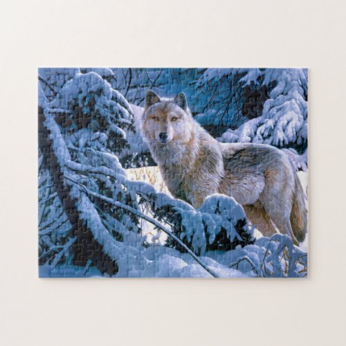 Wolf in the winter forest painting jigsaw puzzle