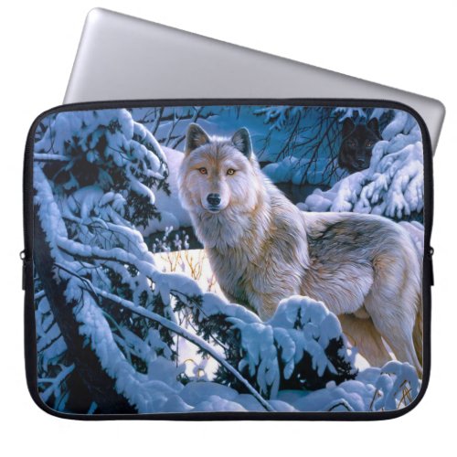 Wolf in the winter forest painting laptop sleeve