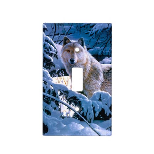 Wolf in the winter forest painting light switch cover