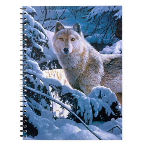 Wolf in the winter forest painting notebook
