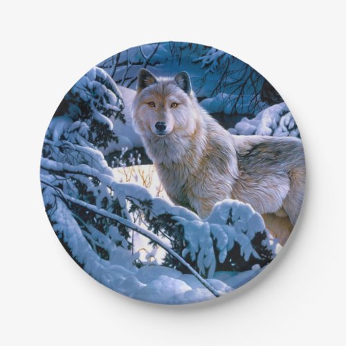 Wolf in the winter forest painting paper plates