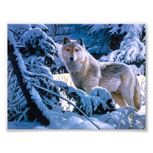 Wolf in the winter forest painting photo print