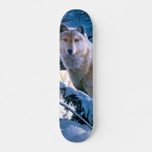 Wolf in the winter forest painting skateboard