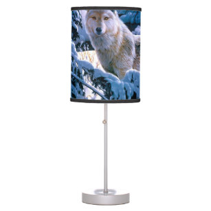 Wolf in the winter forest painting table lamp
