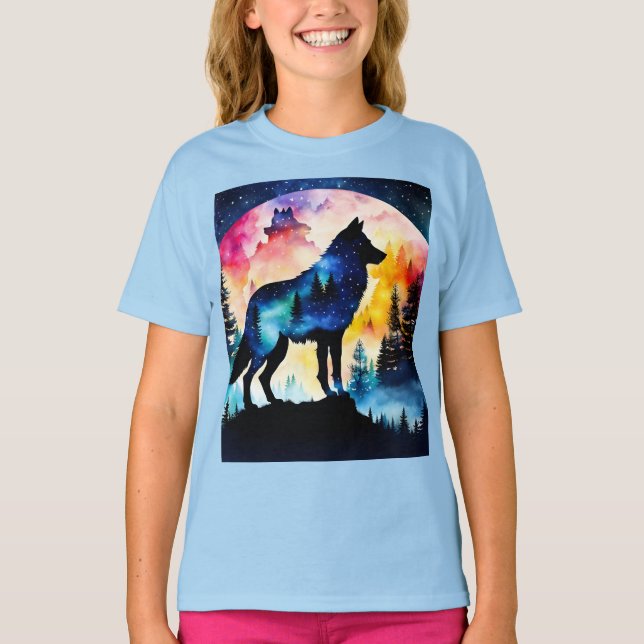 Wolf in the woods watercolor T-Shirt (Front)