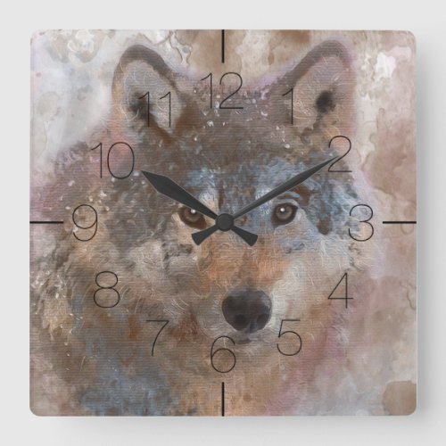 Wolf in watercolor square wall clock