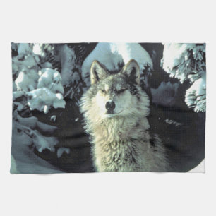 Wolf in Winter Forest Artwork Kitchen Towel