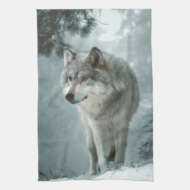 Wolf in Winter Kitchen Towel (Vertical)