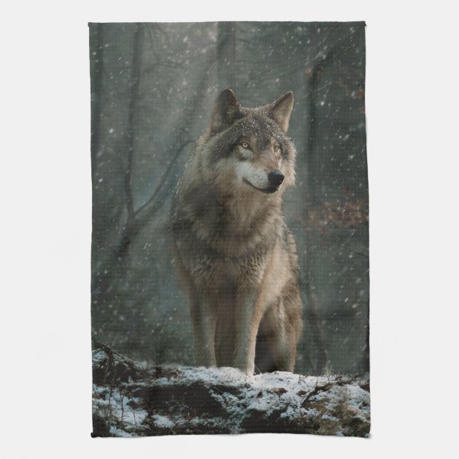 Wolf in Winter Kitchen Towel (Vertical)