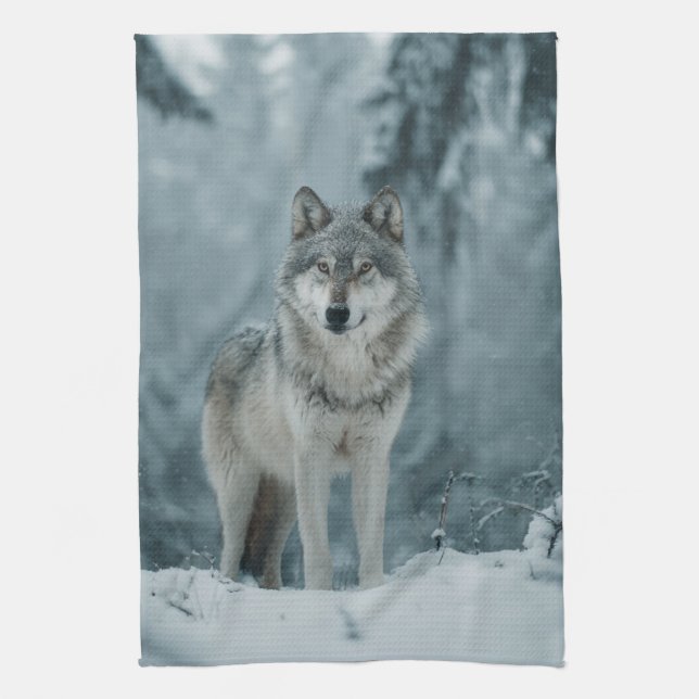 Wolf in Winter Kitchen Towel (Vertical)
