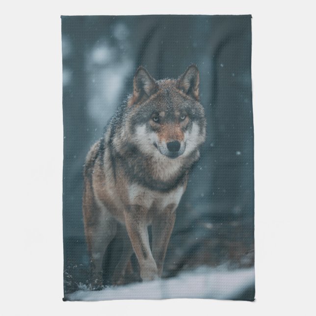 Wolf in Winter Kitchen Towel (Vertical)
