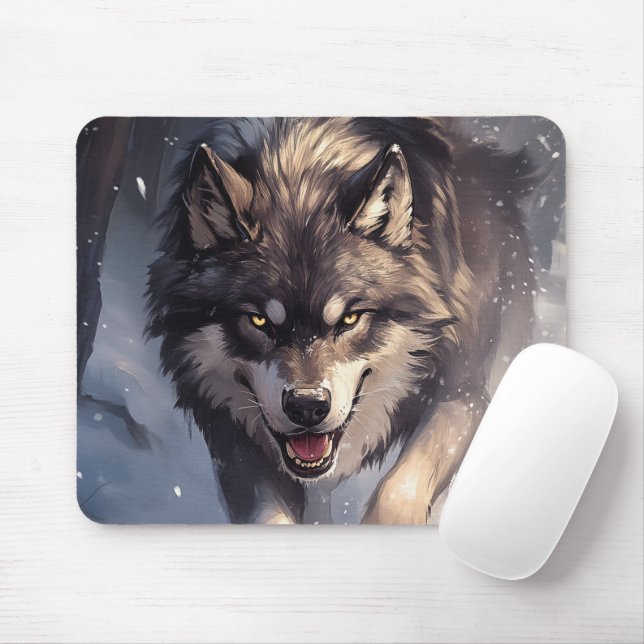 Wolf in winter mouse pad (With Mouse)