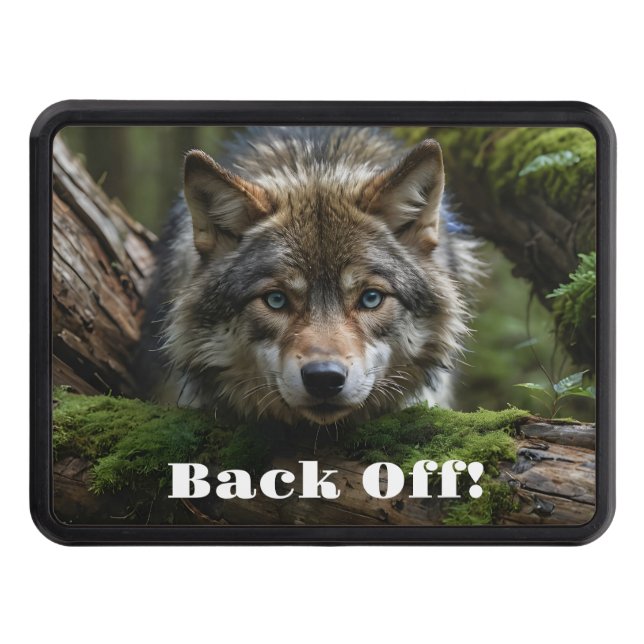 Wolf In woods -Back Off  Hitch Cover (Front)