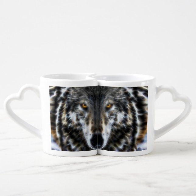 Wolf Inspirational design Portrait Coffee Mug Set (Back Nesting)