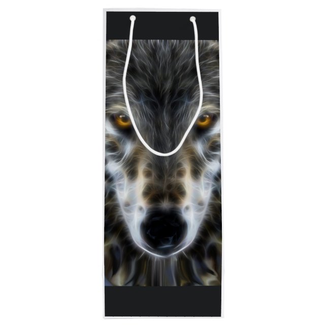 Wolf Inspirational design Portrait Wine Gift Bag (Back)