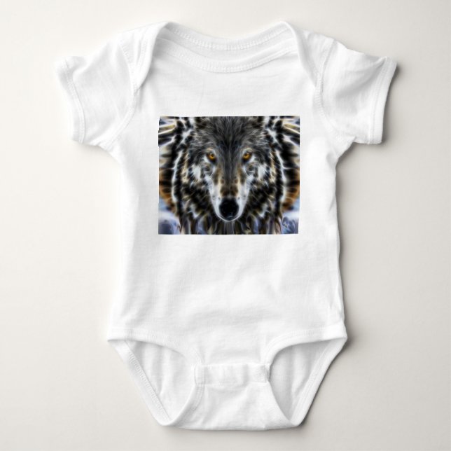 Wolf Inspirational graphic Portrait Baby Bodysuit (Front)