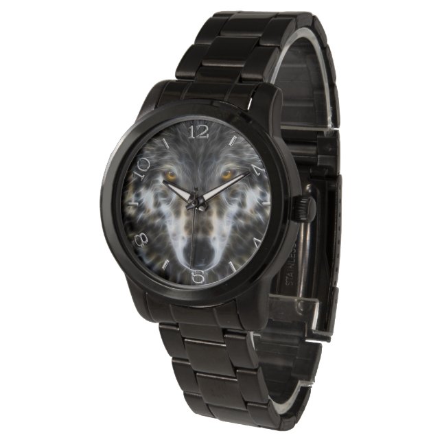 Wolf Inspirational graphic Portrait Dial Watch (Angled)