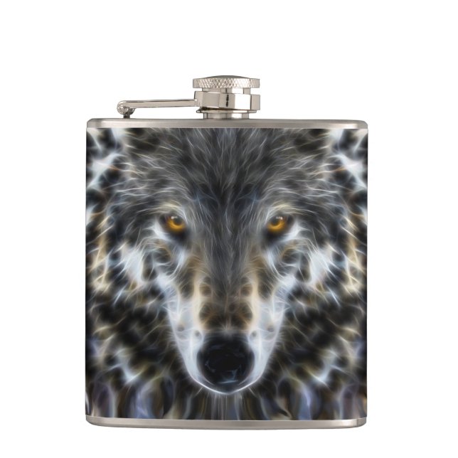 Wolf Inspirational graphic Portrait Flask (Front)