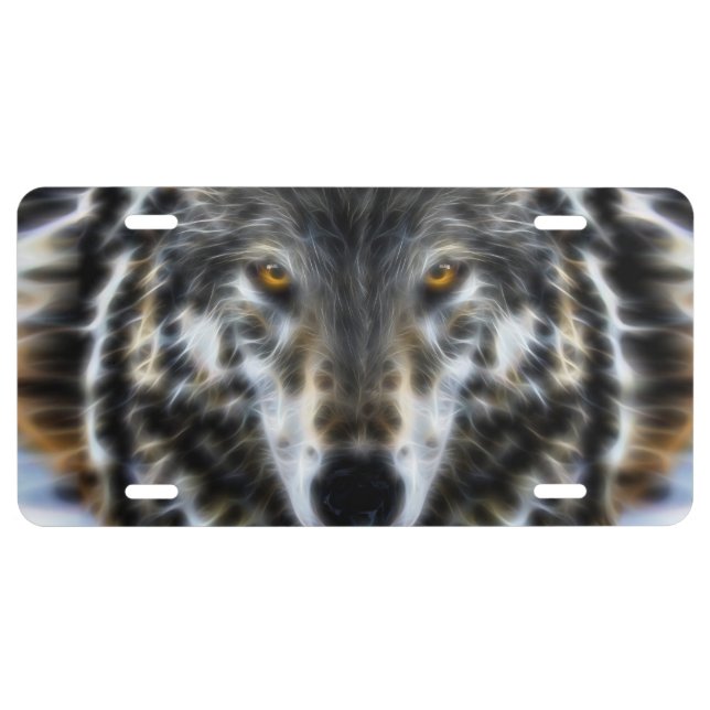 Wolf Inspirational intense Portrait License Plate (Front)