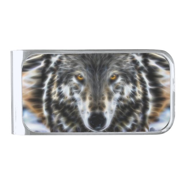 Wolf inspired Inspirational Portrait Silver Finish Money Clip (Front)